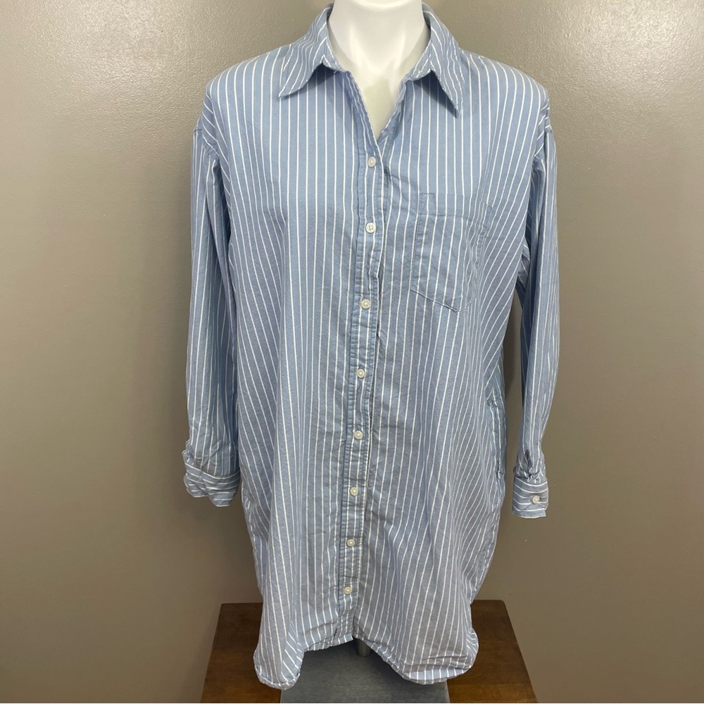 Universal Thread Med Long Button Up Long Sleeve chambray stripe Shirt Dress - Picture 2 of 11